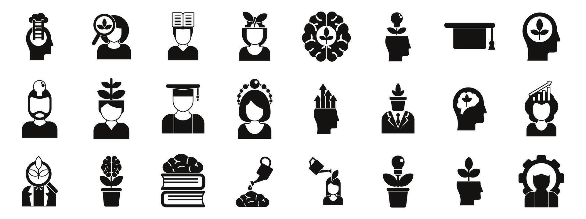 Mindset growth icons set. People developing their growth mindset for success icon set vector