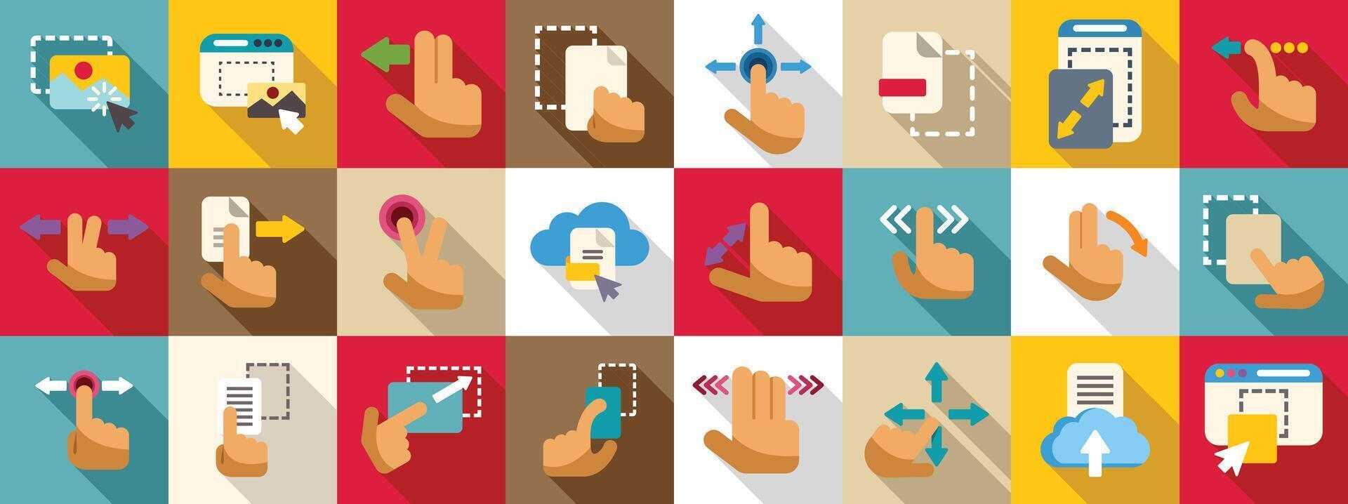 Drag drop icons set. Multitouch gestures for tablets and smartphones big flat icon set vector