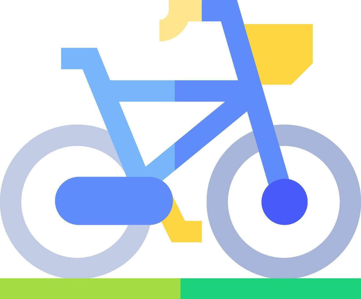 A bike with a basket on the front and a blue and yellow background vector