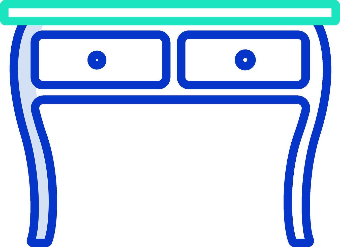 A blue and white table with two drawers vector