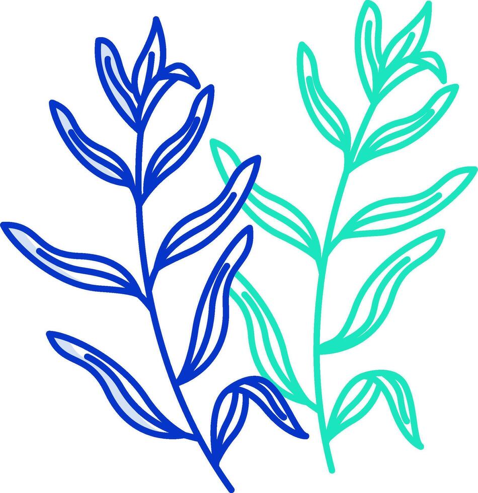 A drawing of two leaves with blue and green leaves vector