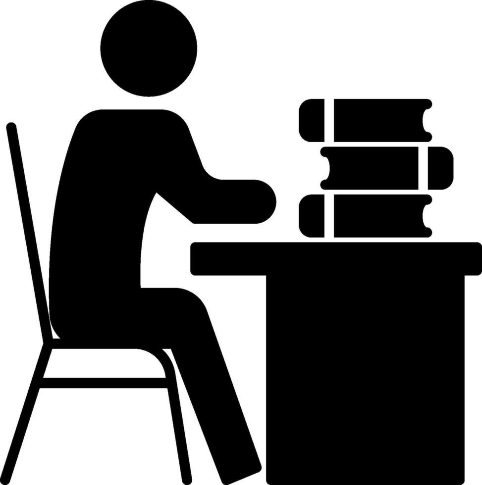 A person sitting at a desk with books on it vector