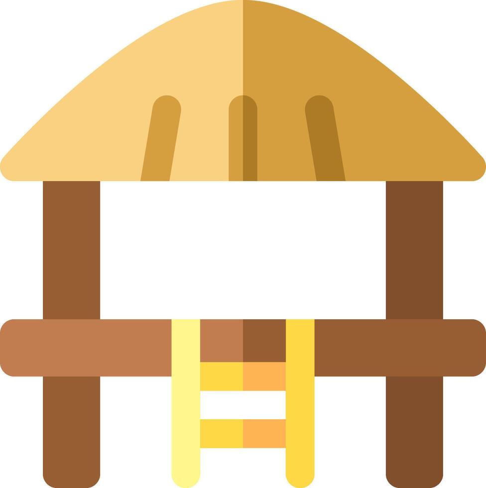 A wooden hut with a ladder and a roof vector