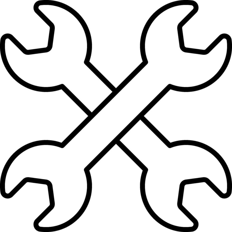 A black and white illustration of two crossed wrenches vector