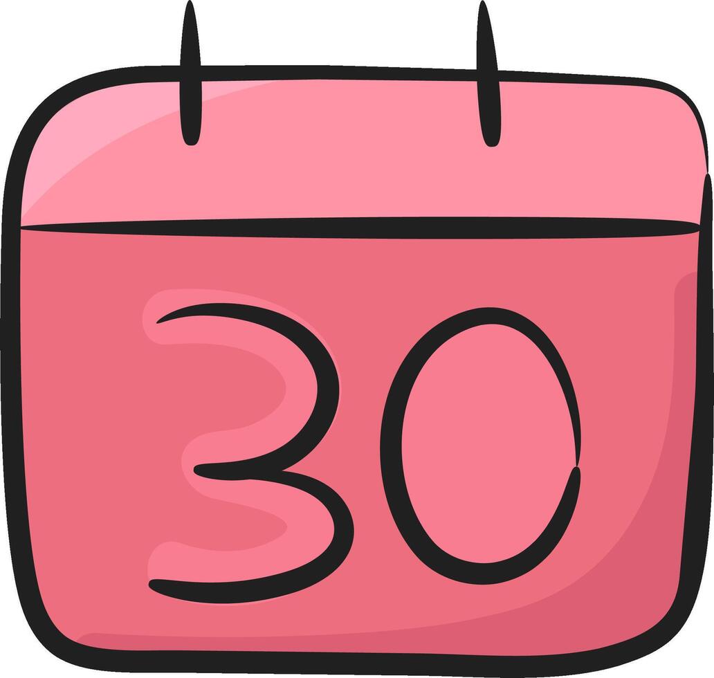 A pink calendar with the number 30 on it vector