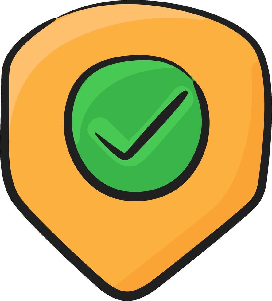 A green tick mark on a yellow pin vector