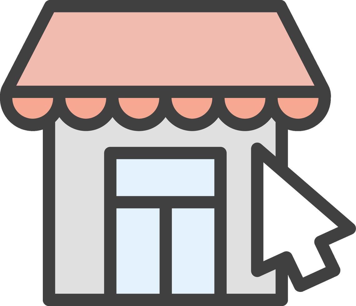 A small store with a mouse cursor pointing to it vector