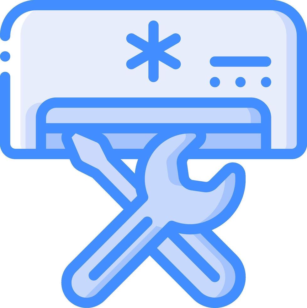 A blue and white air conditioner with a wrench vector
