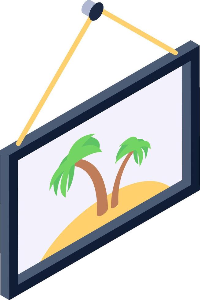 A picture frame with palm trees hanging from it vector
