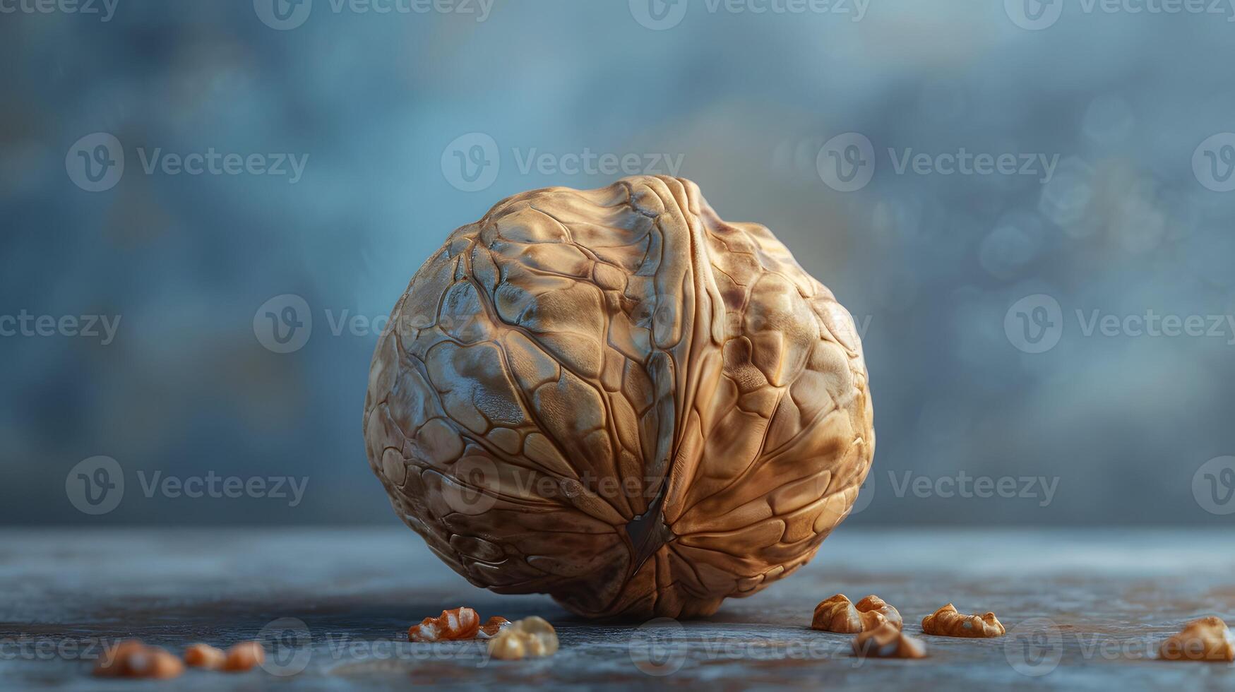 A walnut on a dark background, showcasing its rich texture and earthy tones, perfect for highlighting healthy food choices and culinary ingredients. photo