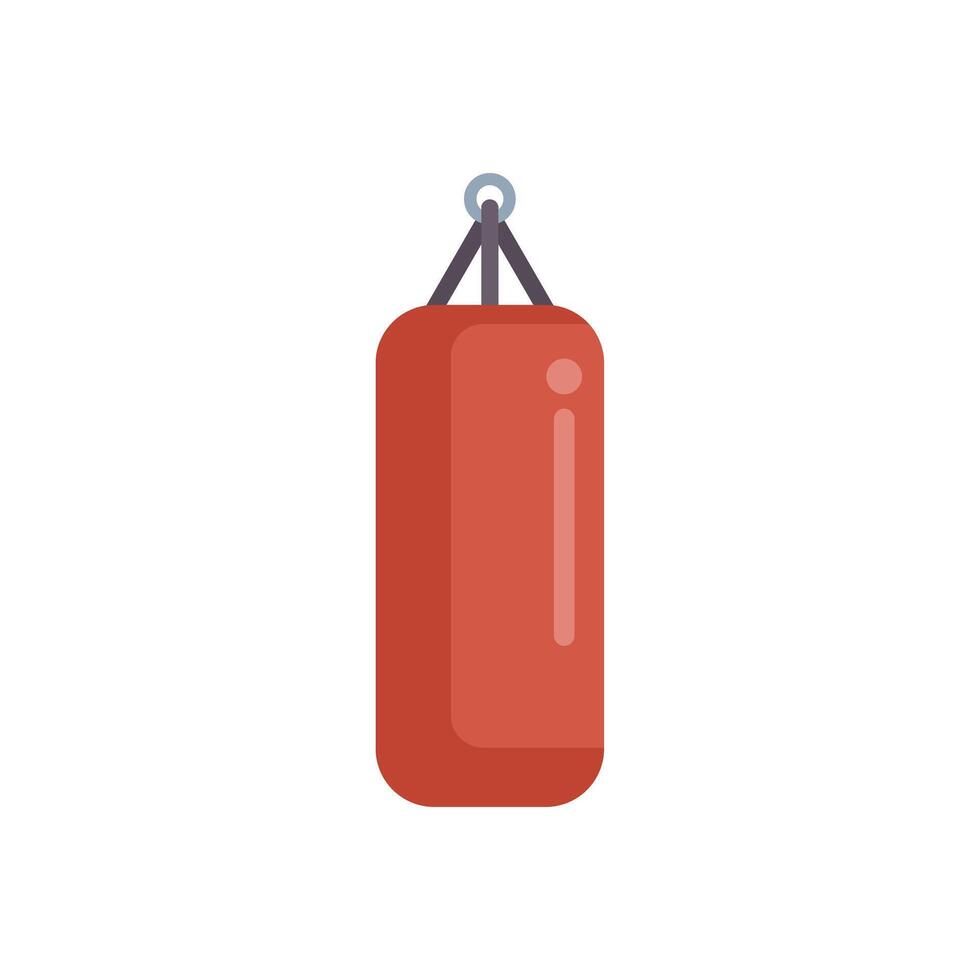 Red punching bag hanging on white background vector