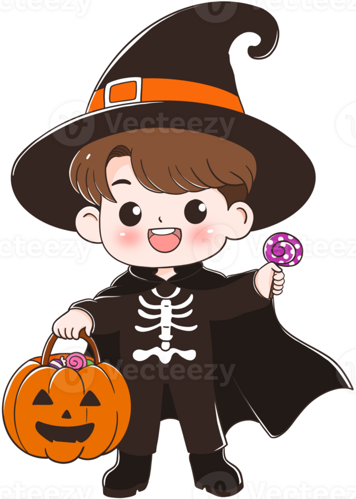 Cute Child in Halloween Costume with Pumpkin png