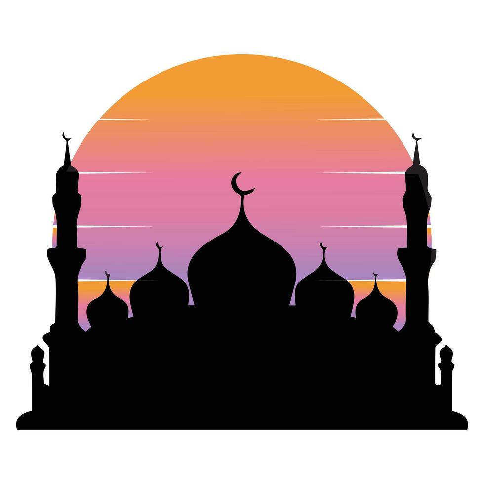 Black mosque with sunset background scene vector