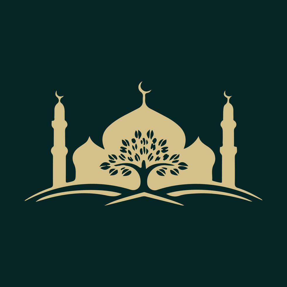 Gold Mosque and Tree on Book Background vector