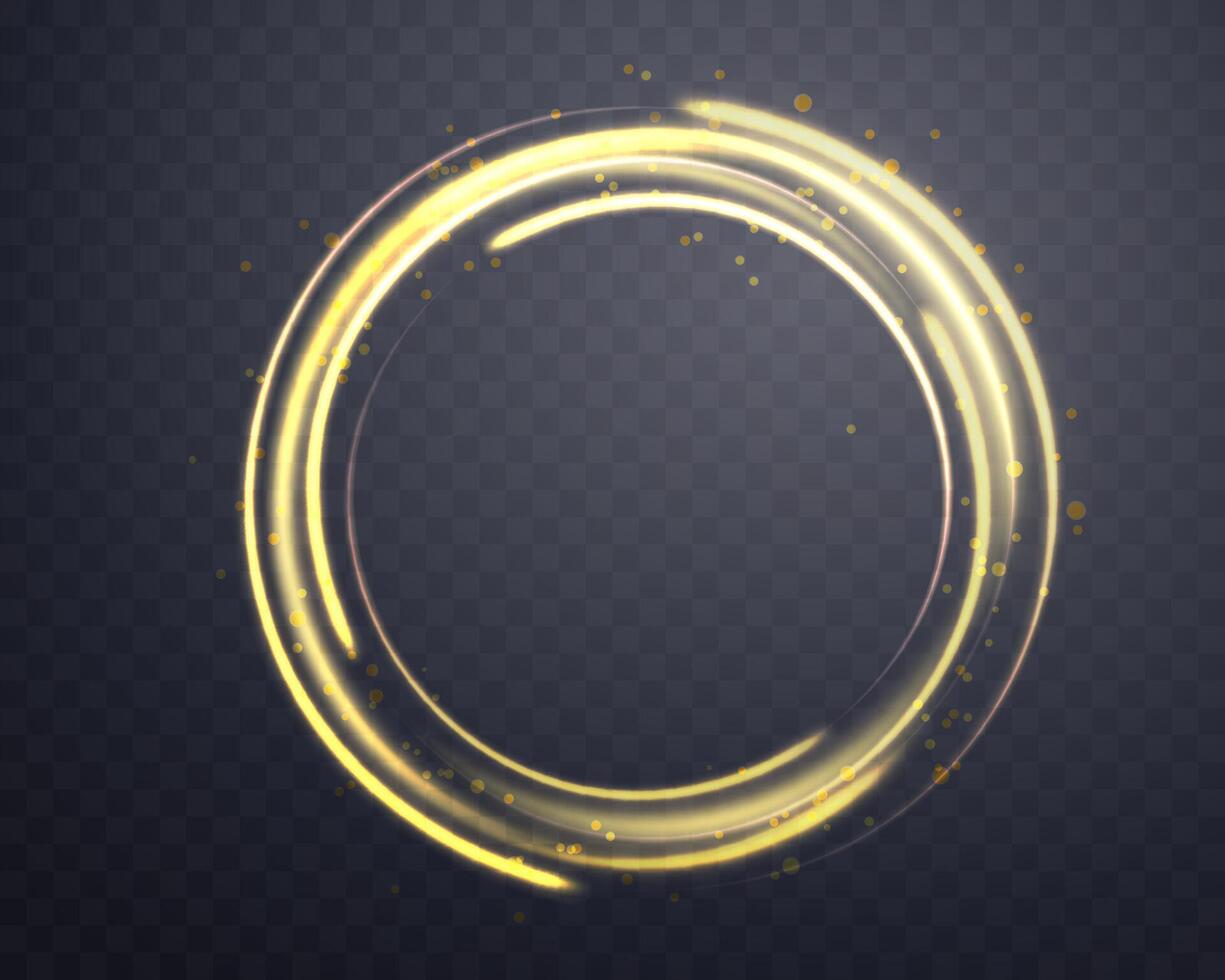 Gold magic glowing ring. Neon realistic energy flare halo ring. Abstract light effect on a dark background. vector