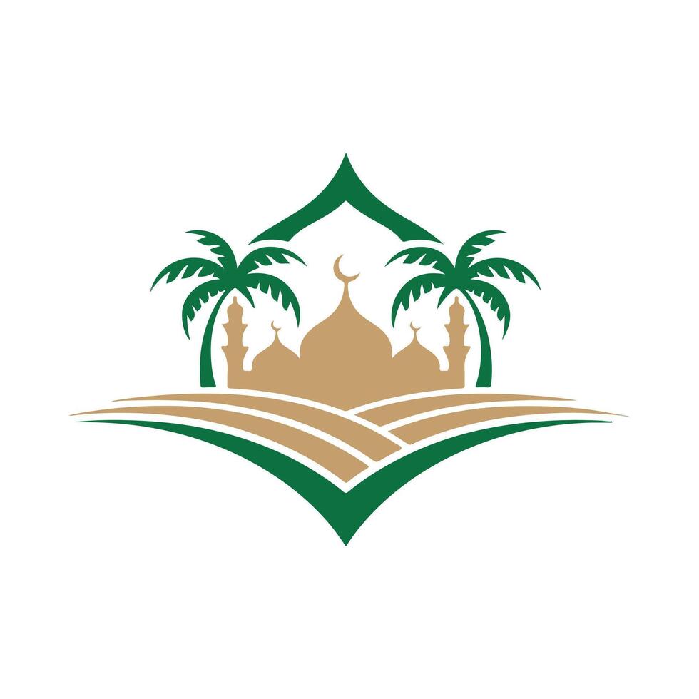 Elegant Green Mosque and Palm Trees Design vector