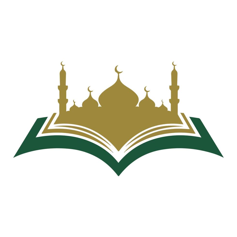 Golden Mosque Illustration on Open Green Book vector