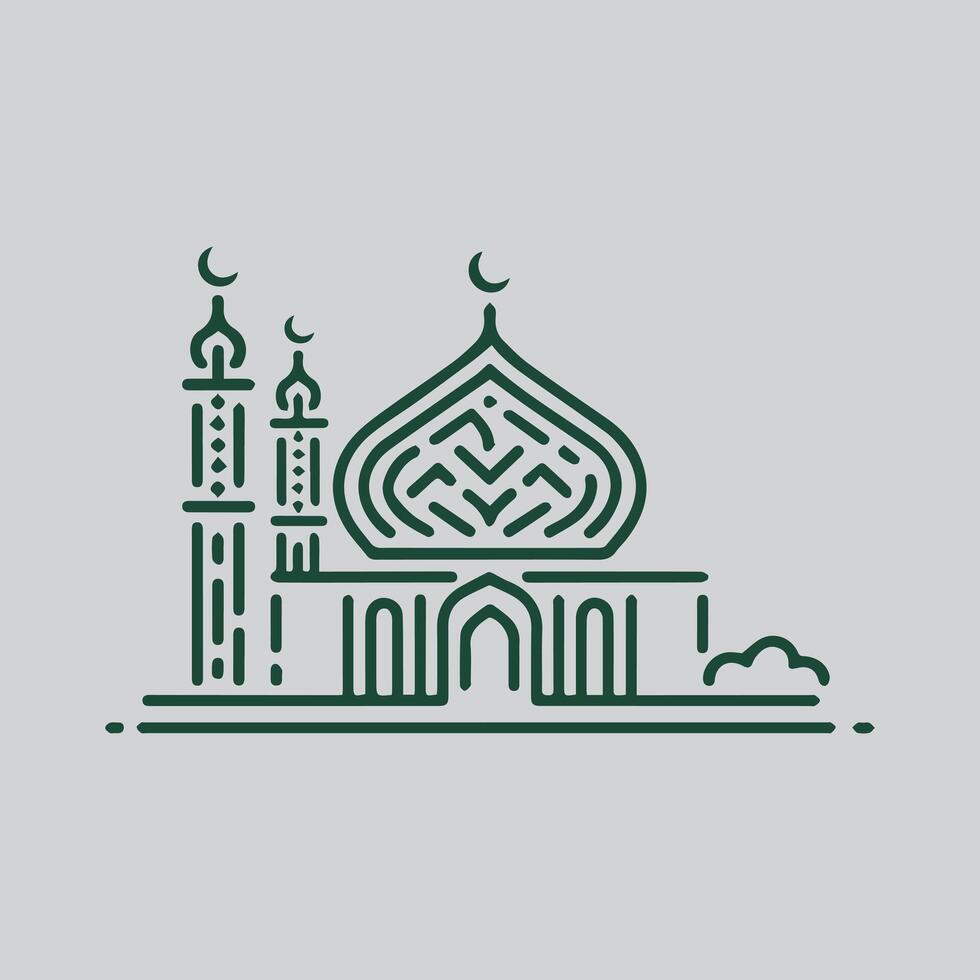 Outlined Mosque with Arches and Crescent Symbol vector