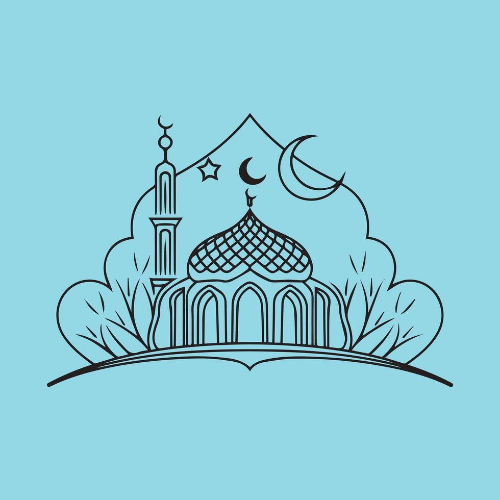 Blue Mosque Illustration with Crescent and Dome vector