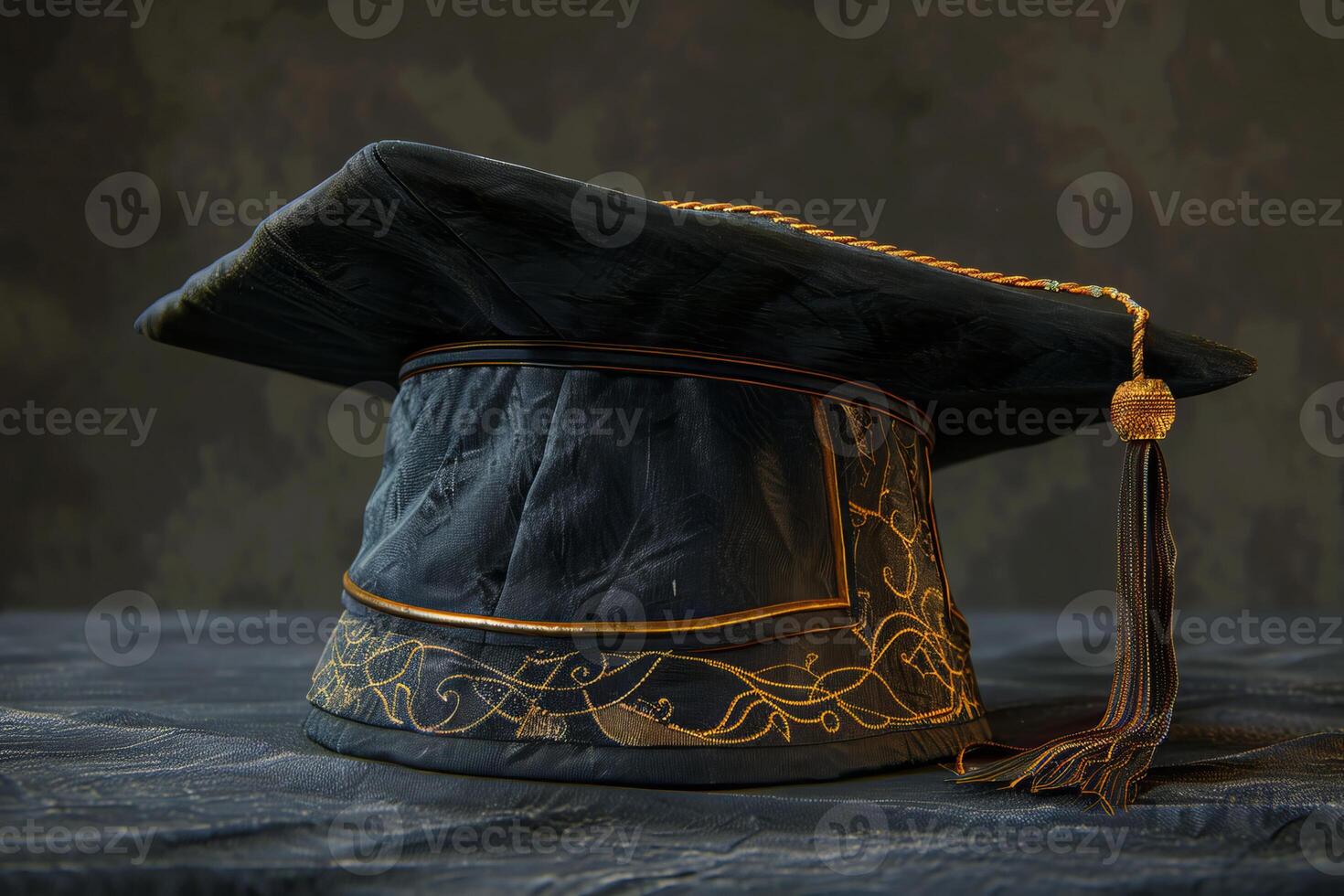 Graduation cap displayed on tabletop symbolizing academic achievement photo