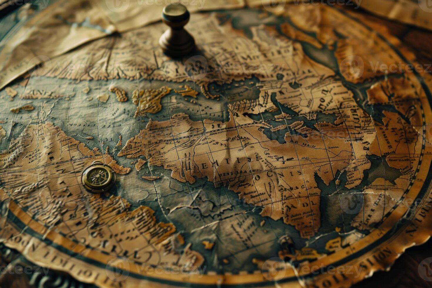 Old world map showing europe, asia, and africa with a compass photo