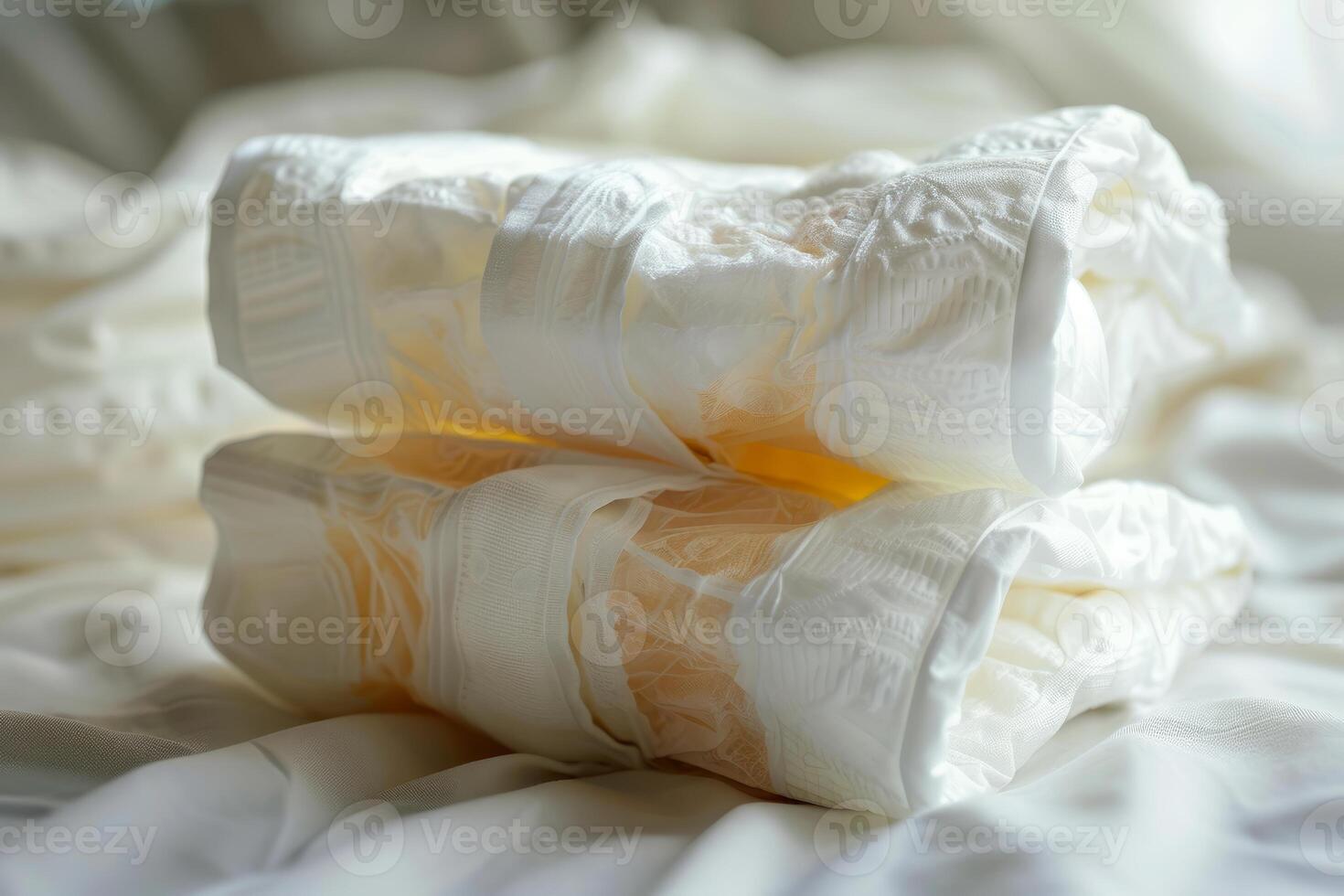 Two diapers folded on changing mat for baby care photo