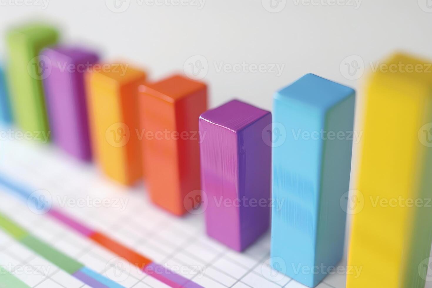 Colorful bar graph displaying growing statistics on table photo