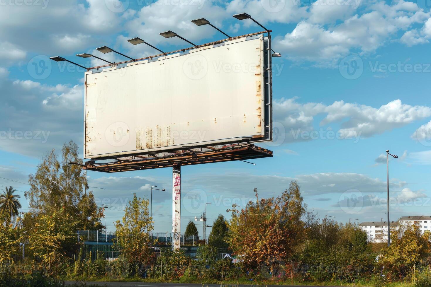 Large blank billboard display standing by the roadside photo