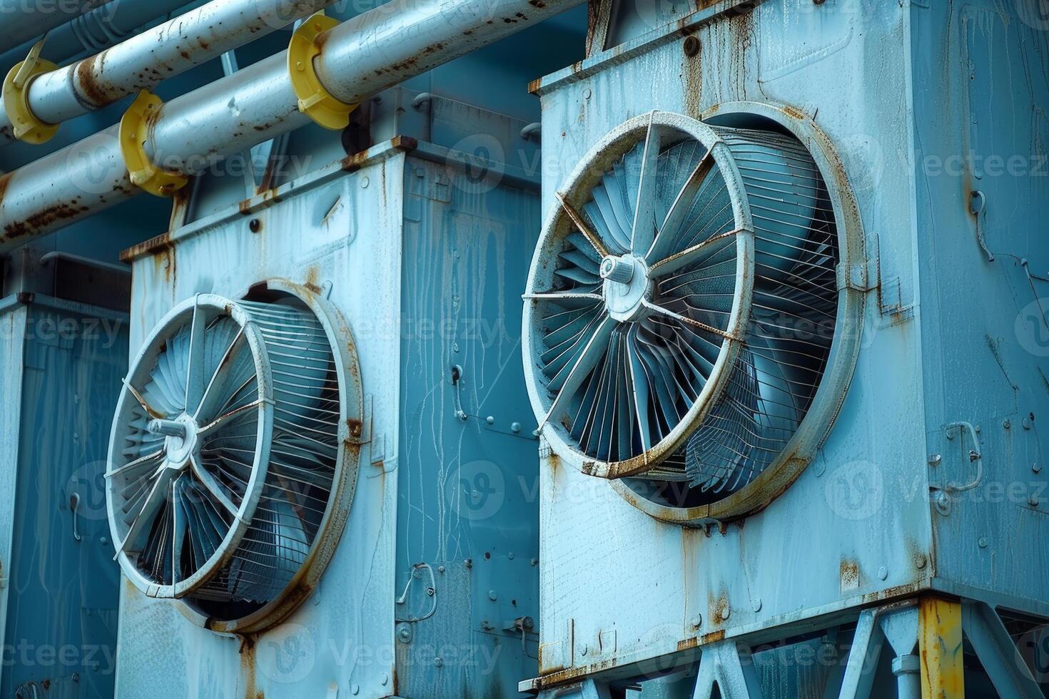 Industrial cooling fans bringing fresh air in an overheated environment photo