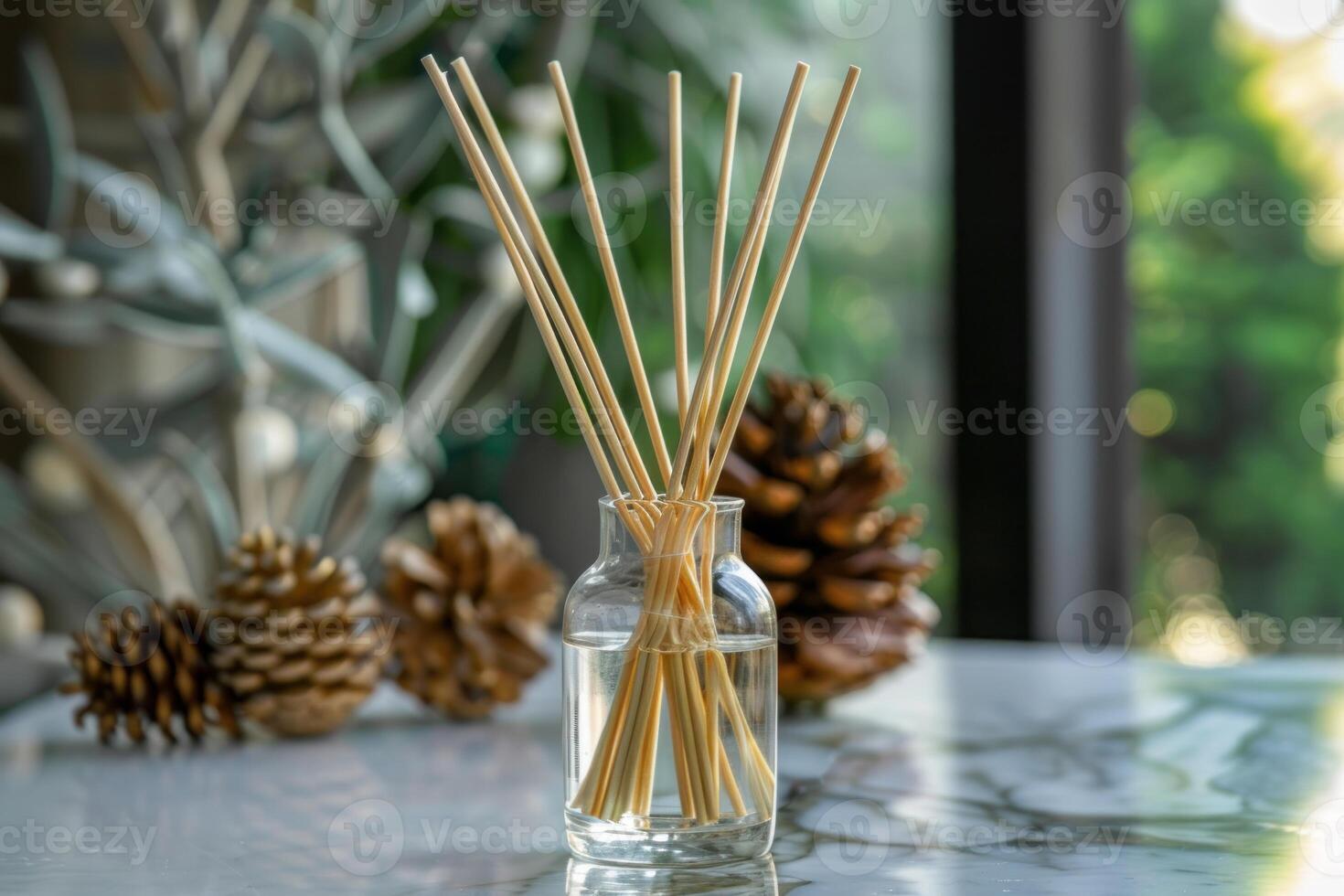 Aromatic reed diffuser creating a relaxing atmosphere in a bright interior photo