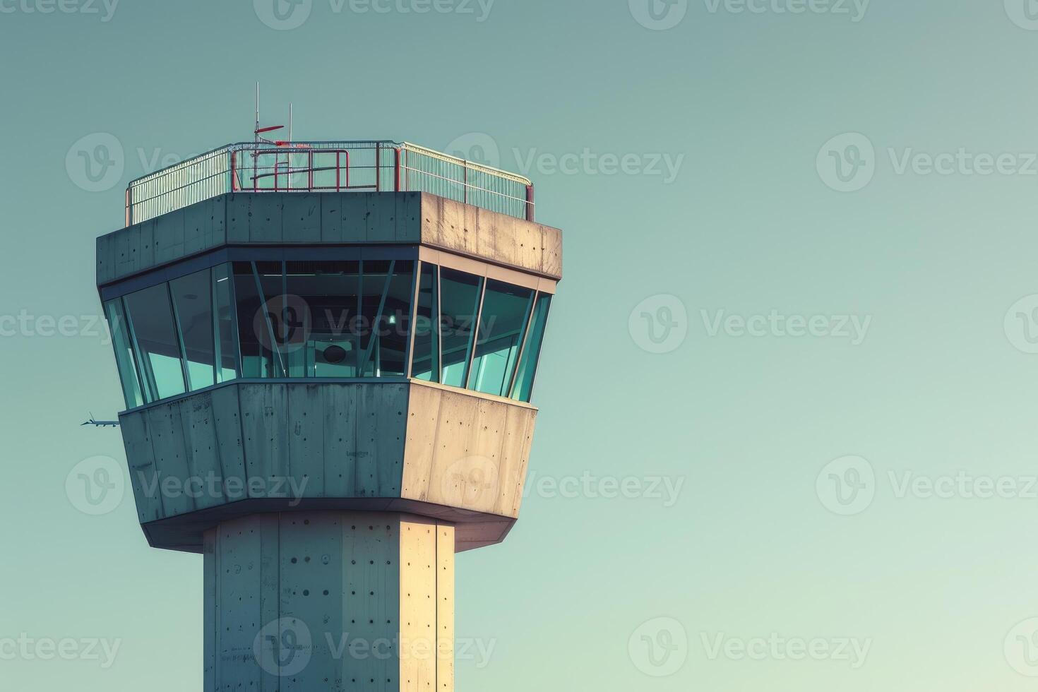 Airport control tower standing tall against clear sky photo
