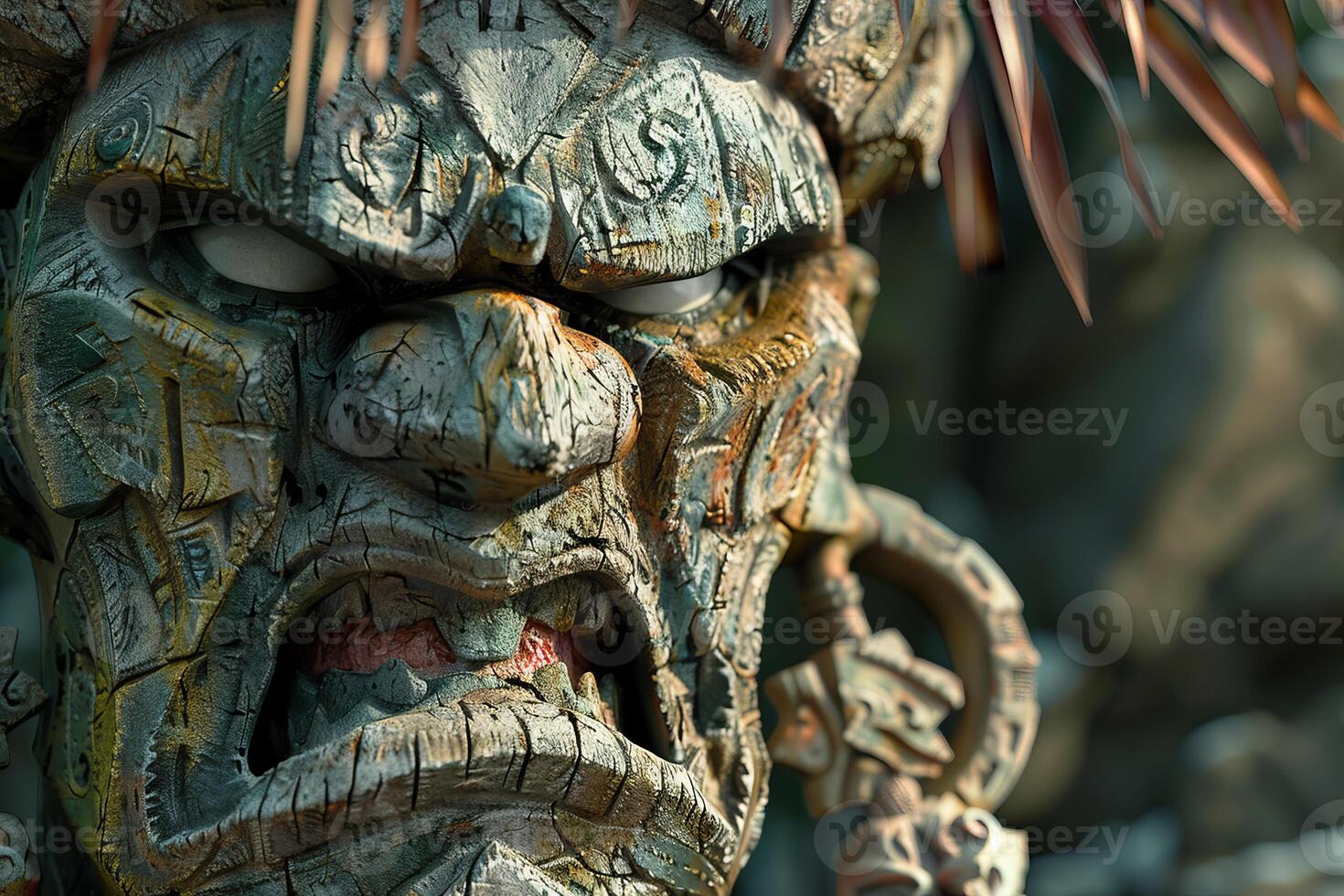 Ancient mayan wooden mask showing signs of age and weathering photo
