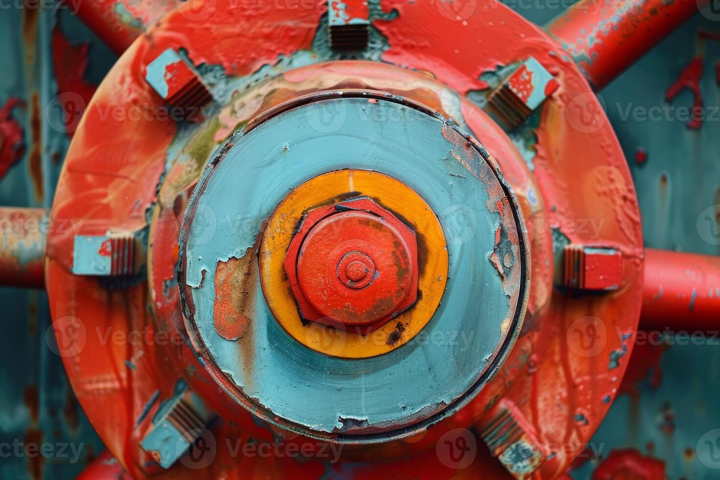 Rusty industrial valve showing colorful signs of age and wear photo