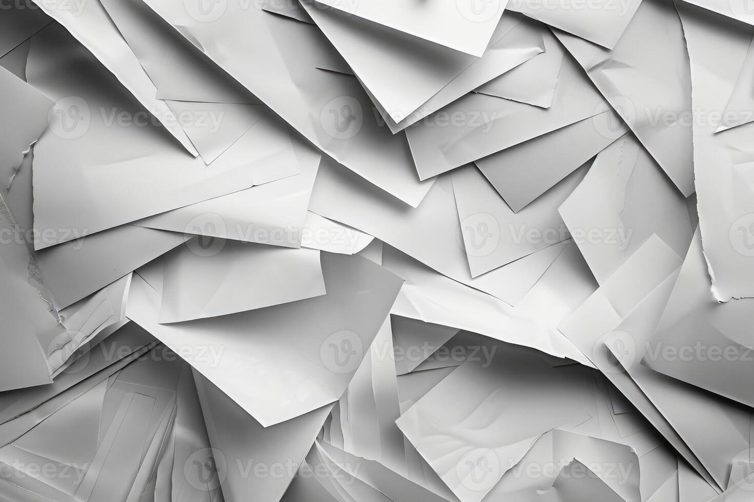 Messy pile of blank white papers creating abstract background photo