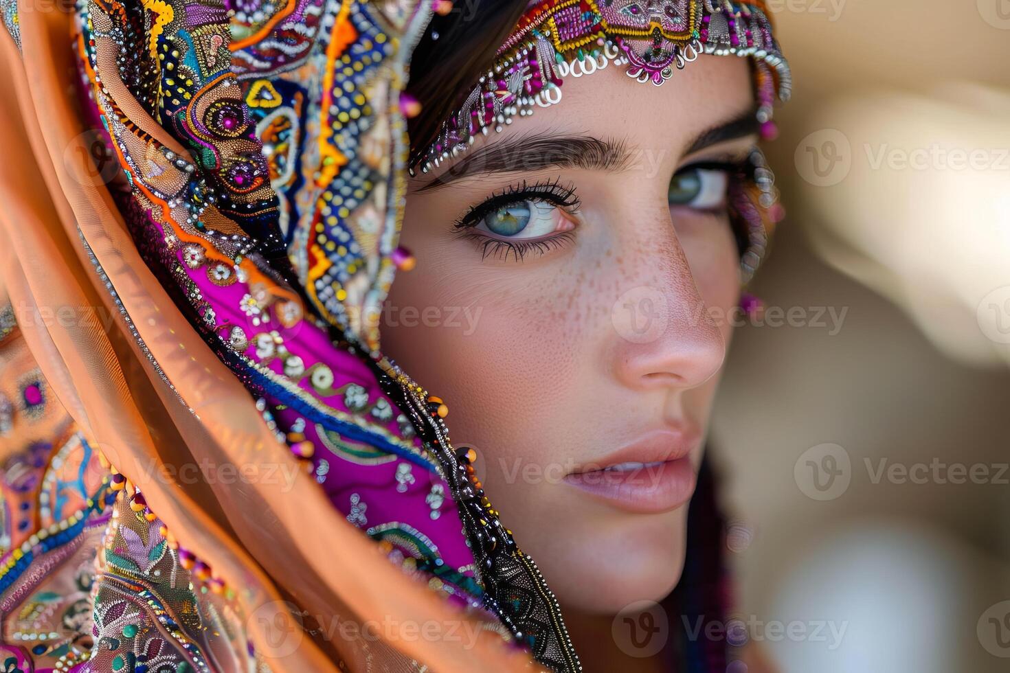 Beautiful young woman wearing traditional indian clothing posing for a portrait photo