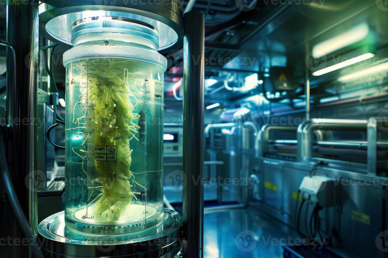 Algae growing in a bioreactor in a modern laboratory photo