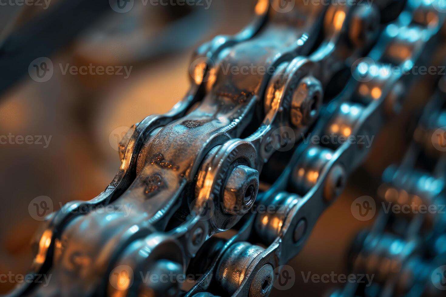 Closeup view of shiny metal bicycle chain links photo