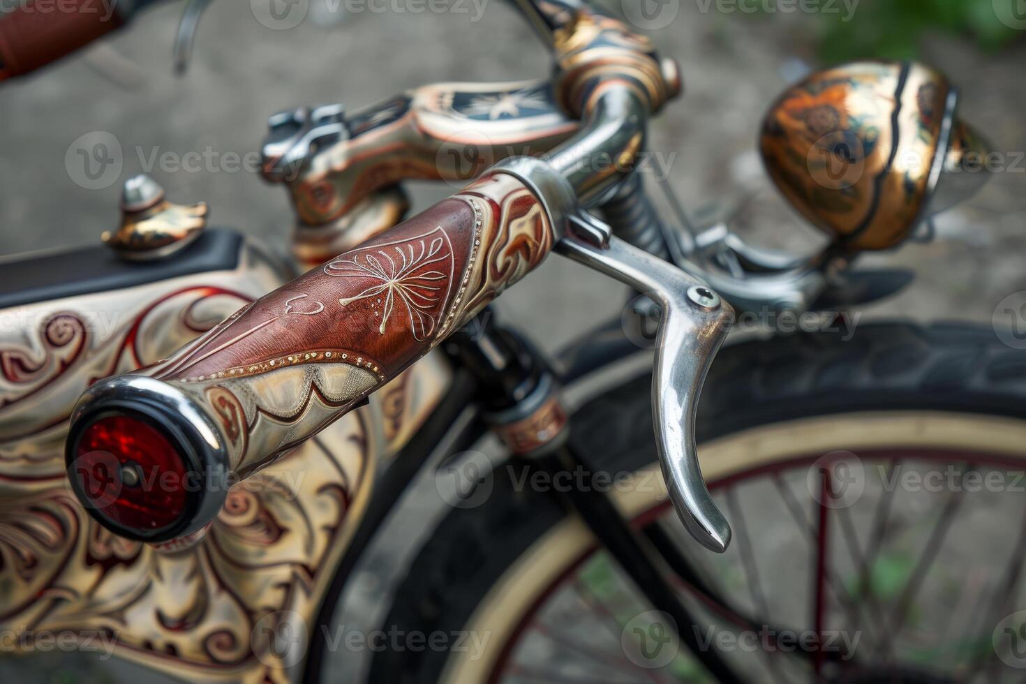 Close up of custom painted vintage bicycle handlebars photo