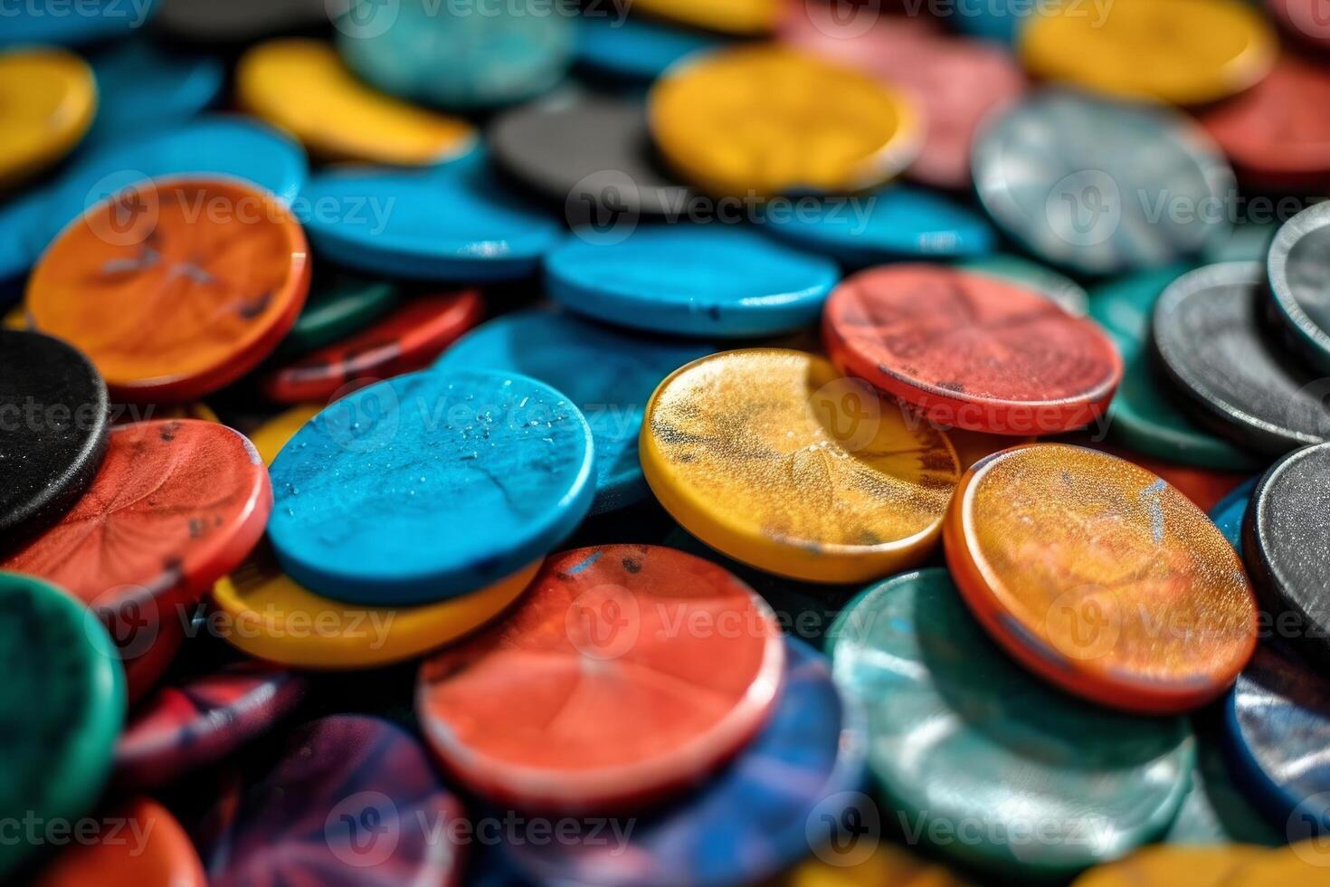 Colorful plastic counting disks laying in a pile photo