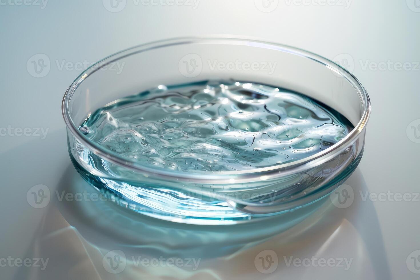 Petri dish with blue liquid for scientific experiment displaying ripples photo
