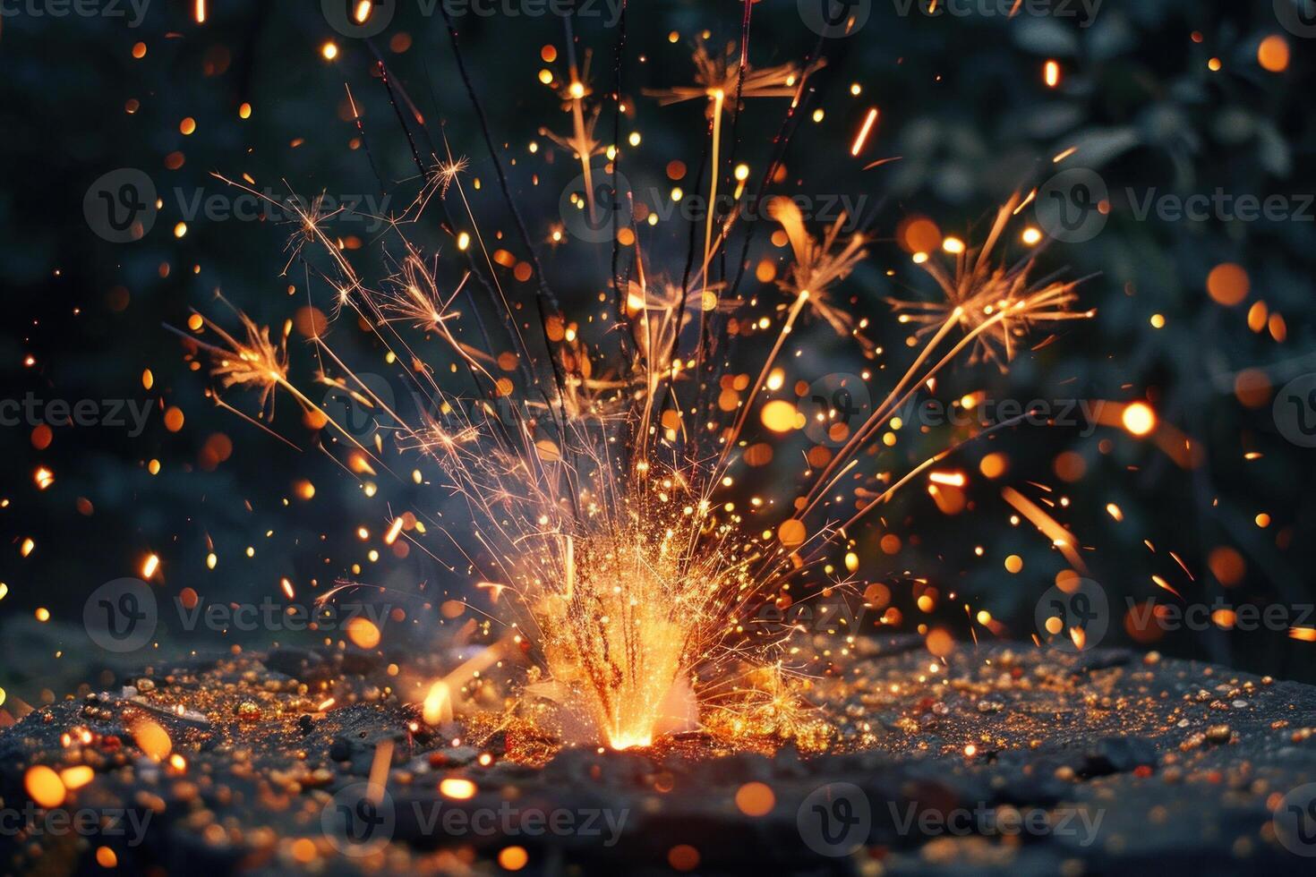Fountain of sparks exploding in shower of orange light photo