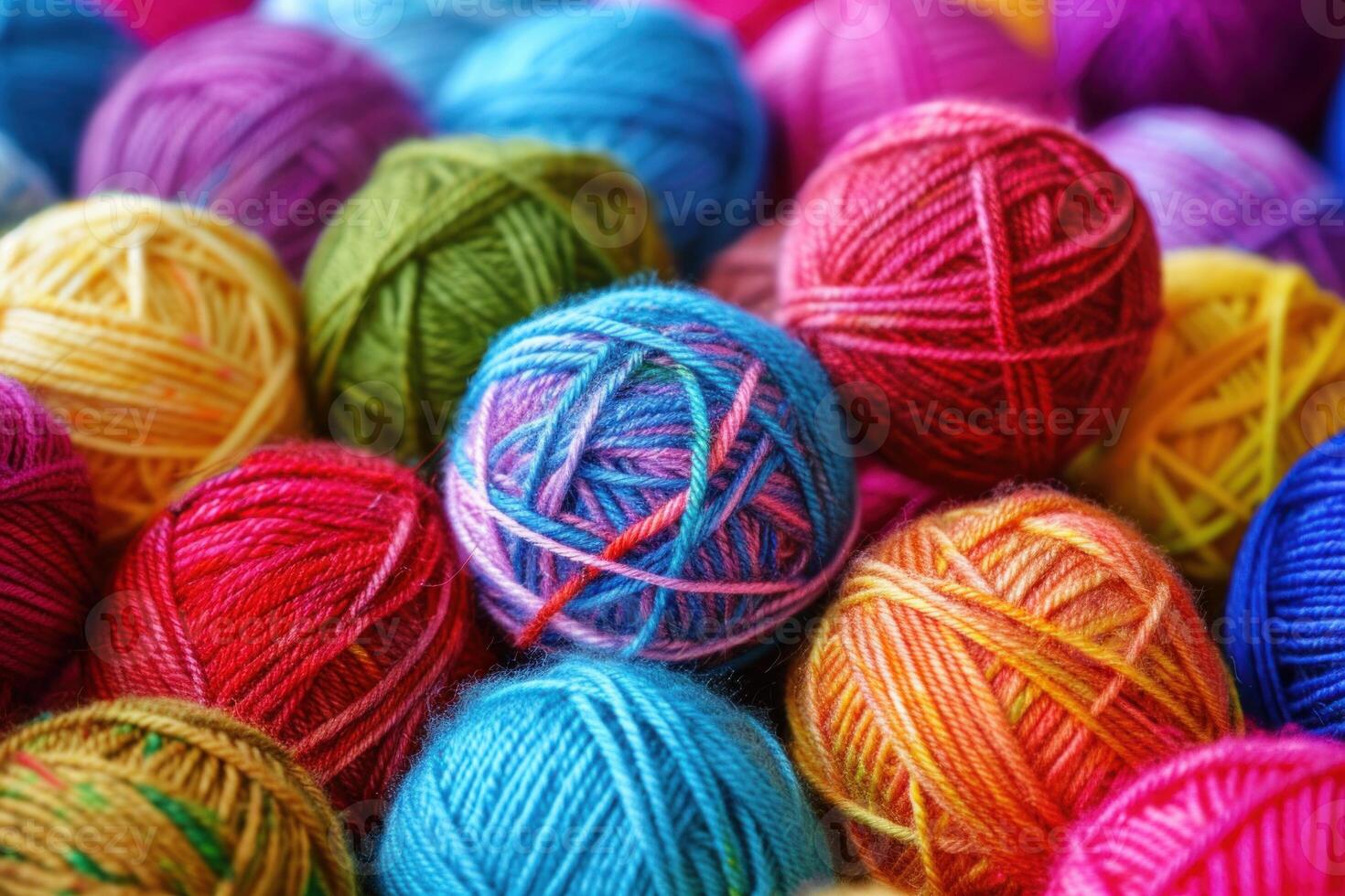 Colorful yarn balls forming a textured background for creative projects photo