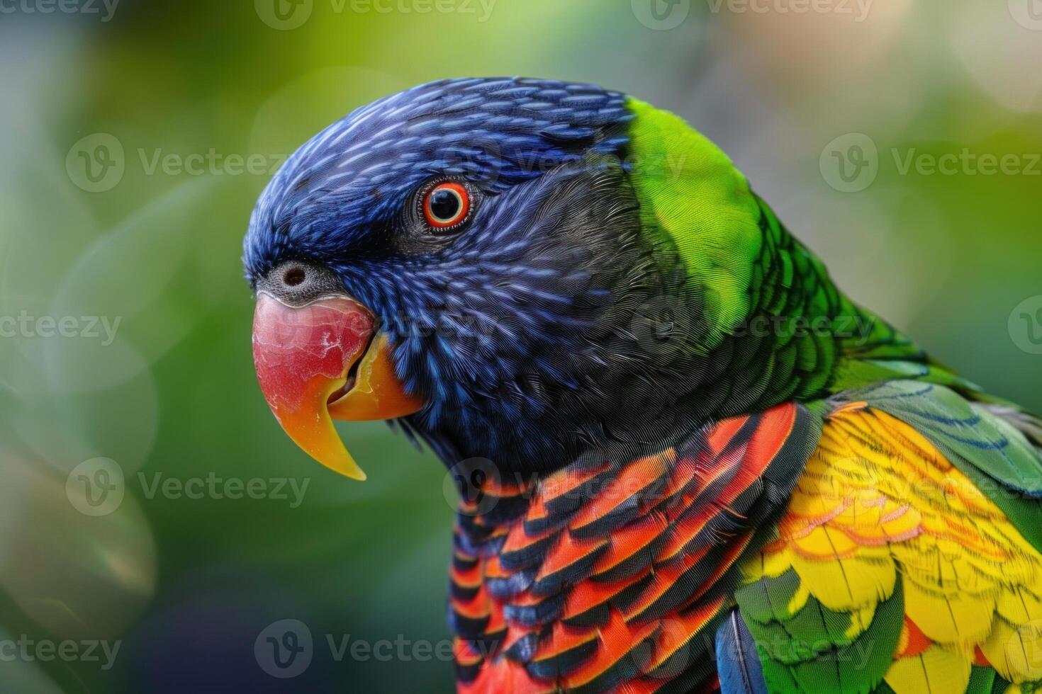 Rainbow lorikeet posing on a blurred background photo
