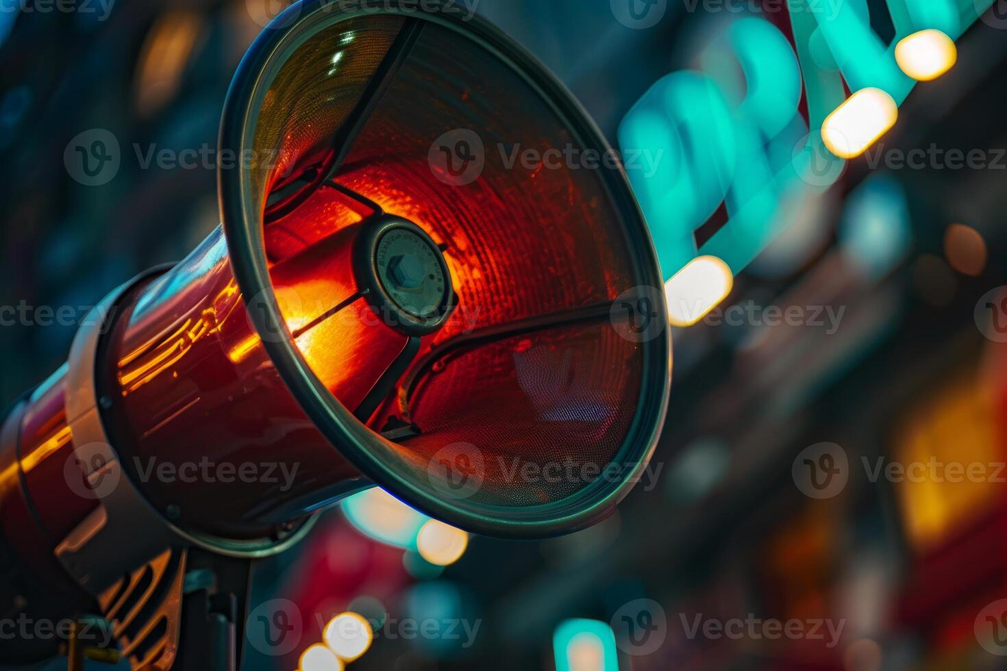 Red megaphone announcing important information at night photo