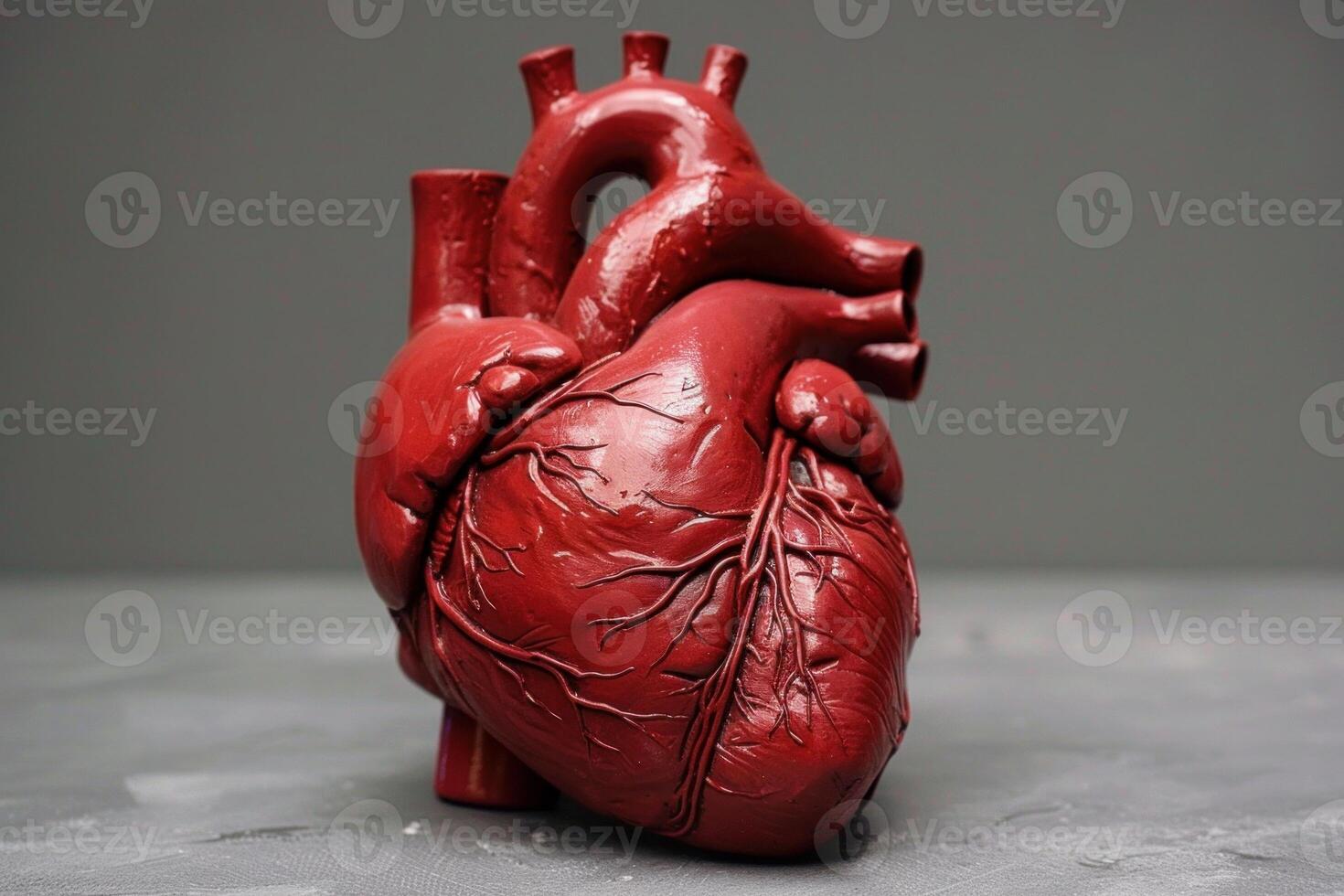 Anatomical heart model resting on a table photo