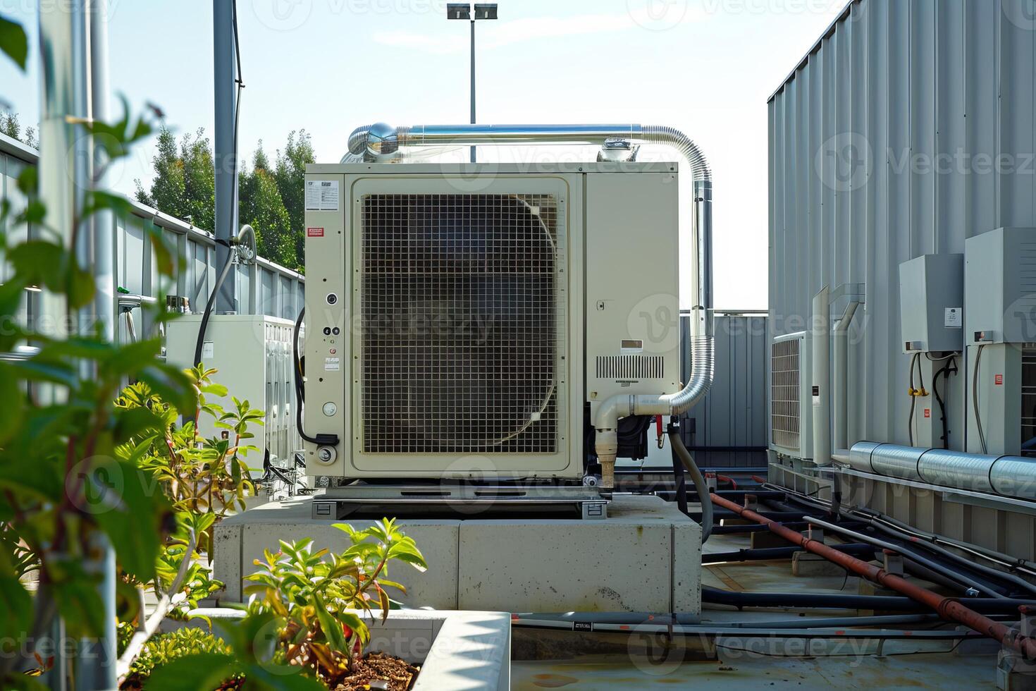 Industrial air conditioning unit cooling a building on a rooftop photo