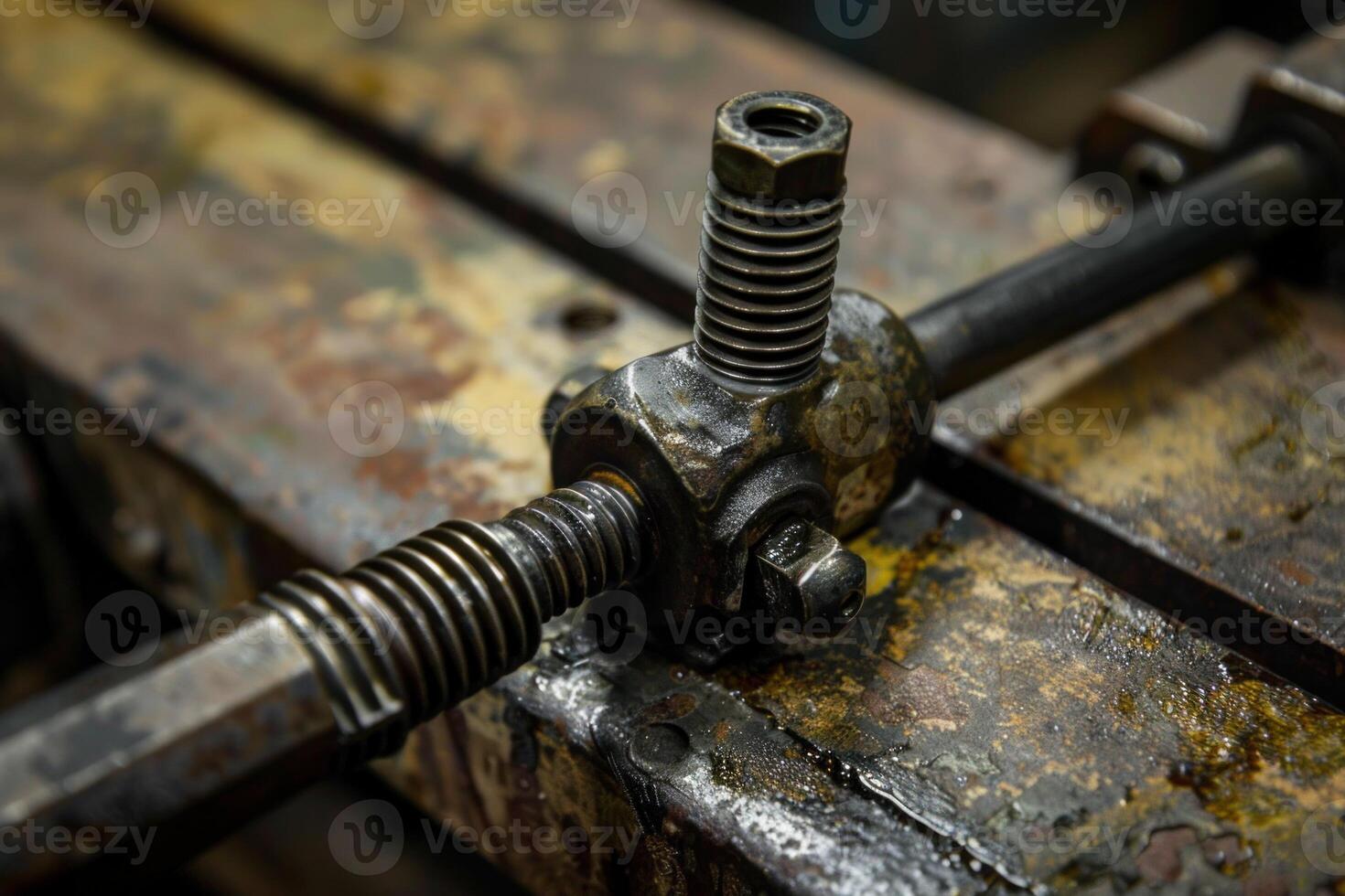 Large screw thread mechanical part holding metal beams together photo