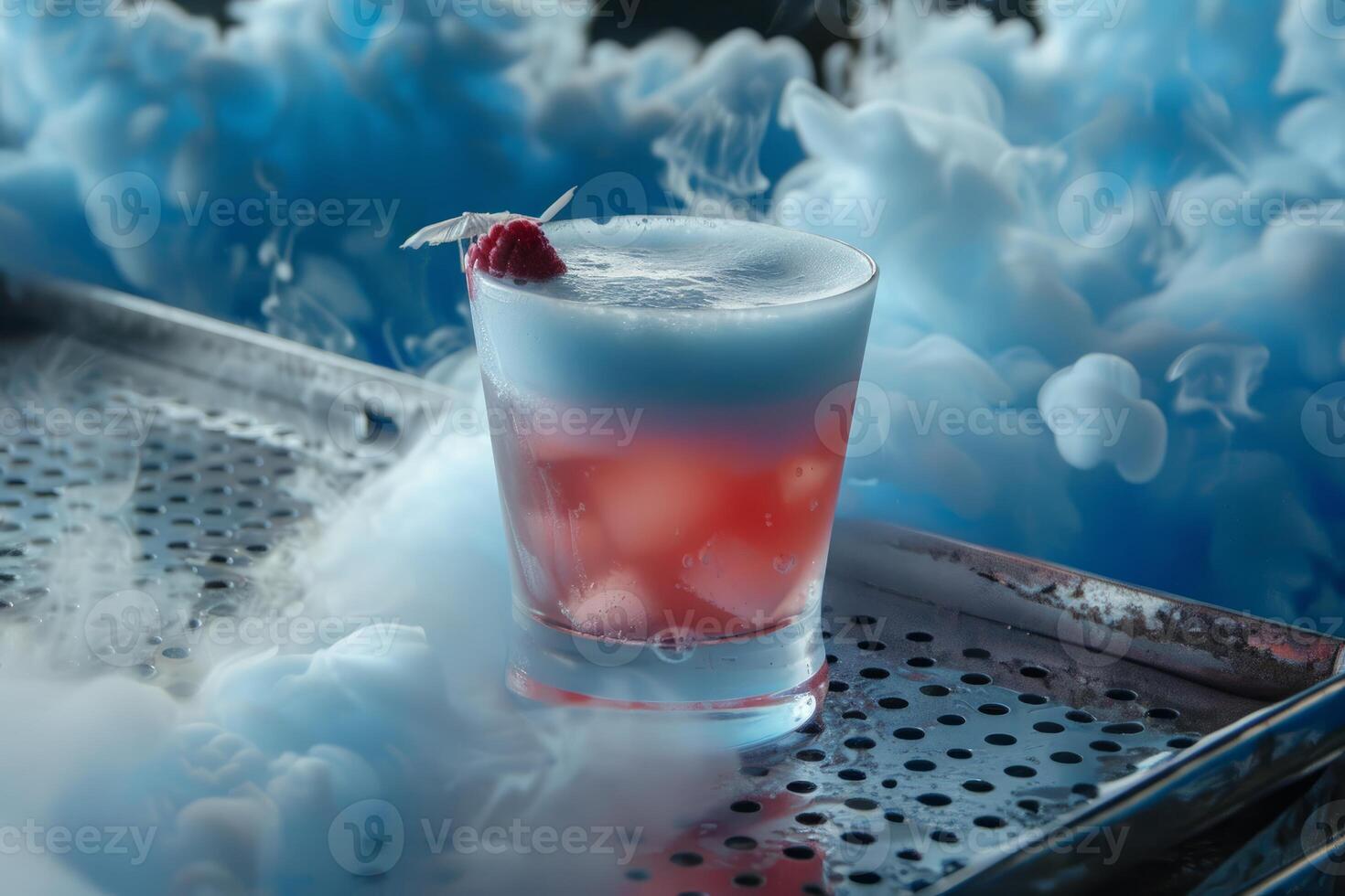 Refreshing cocktail is standing on a bar with smoke around it photo