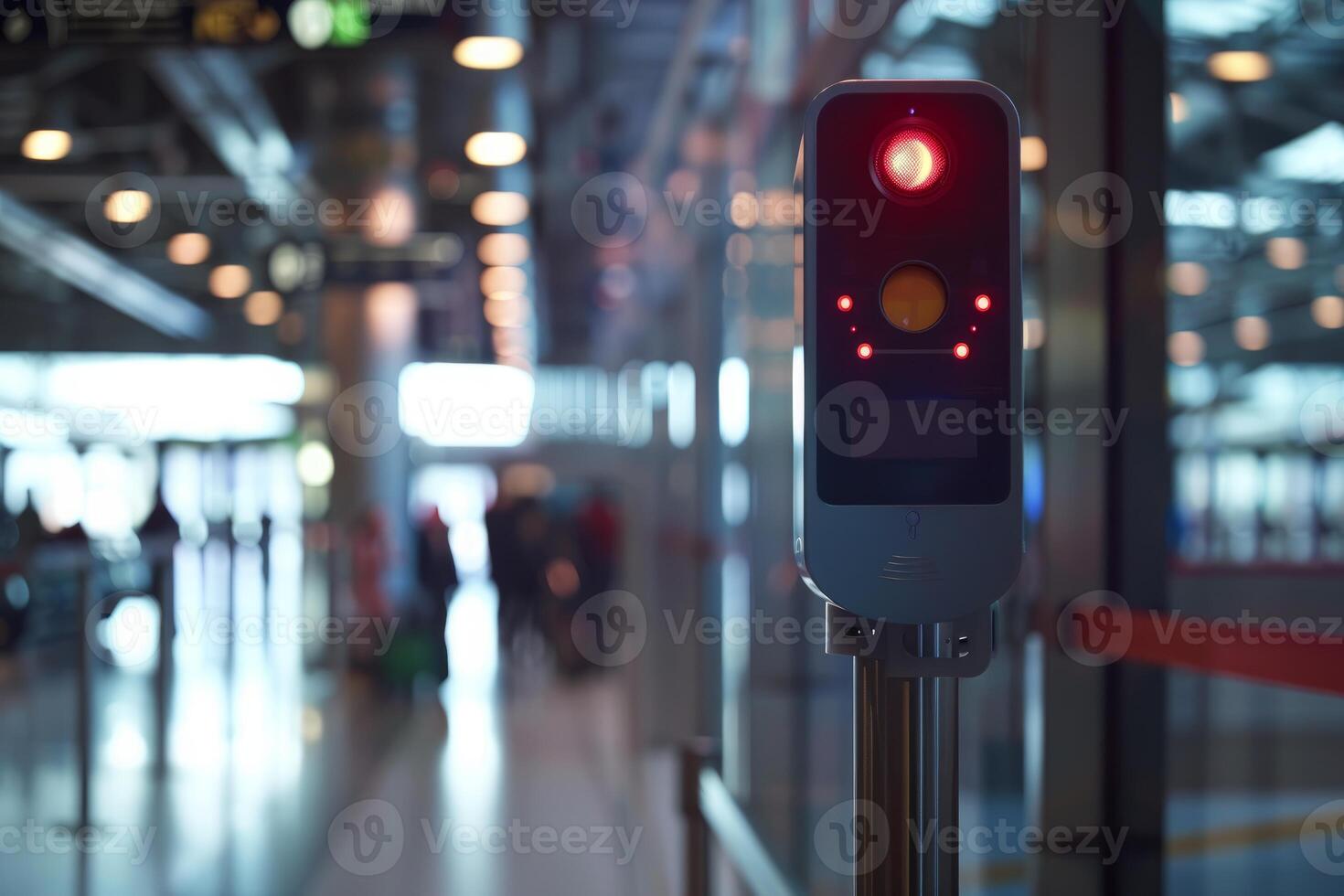 Automatic passport control gate showing red light at airport photo