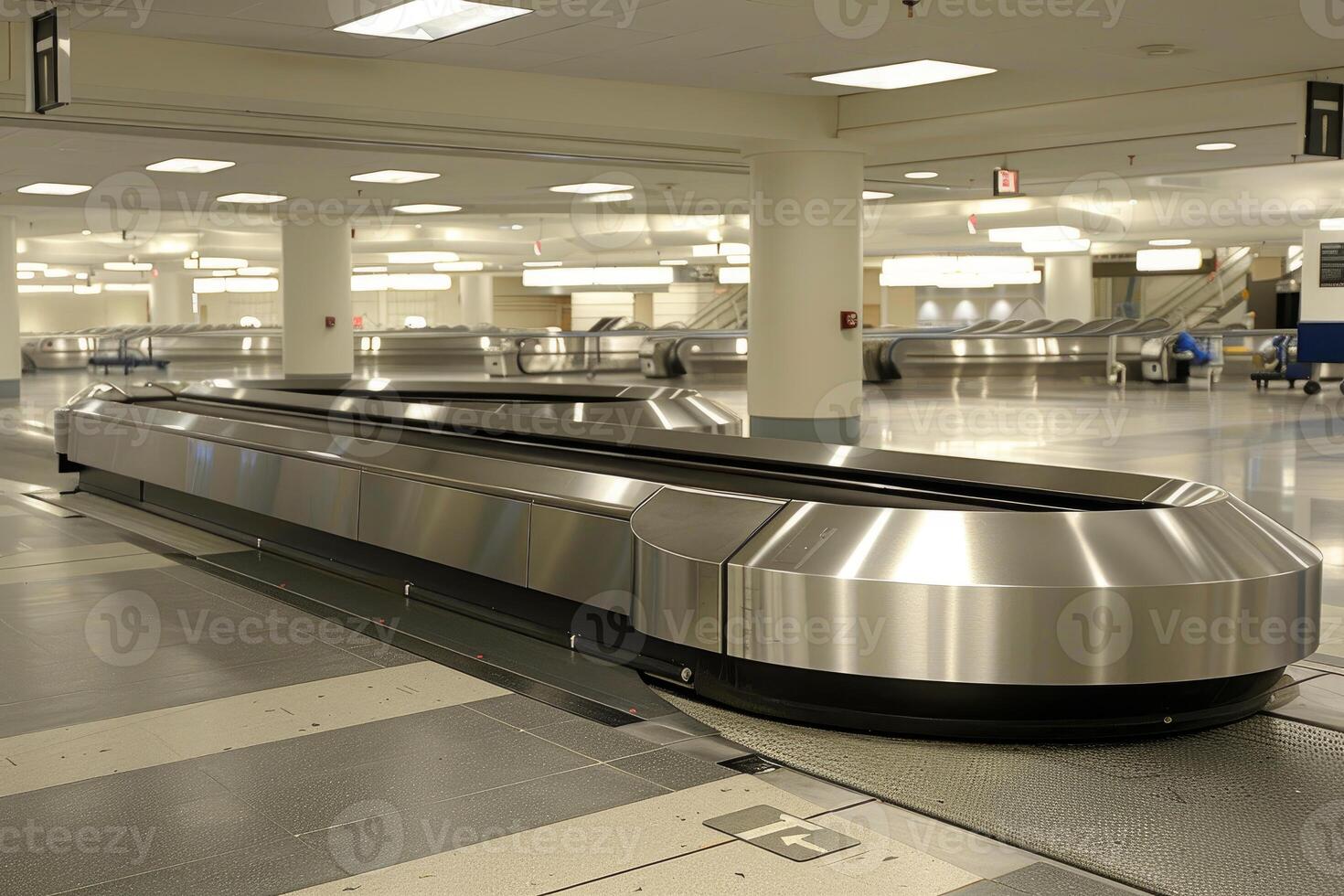 Empty baggage claim conveyor belt waiting for suitcases at the airport photo
